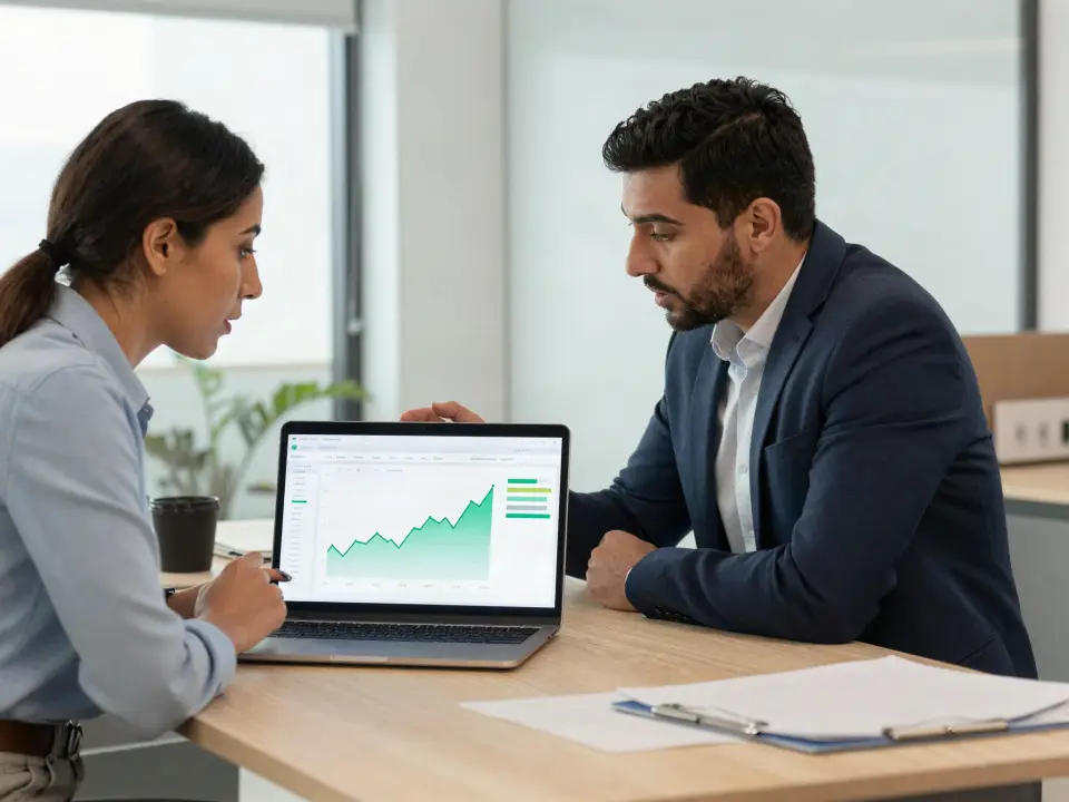 Consultants qui analysent un tableau de bord de croissance