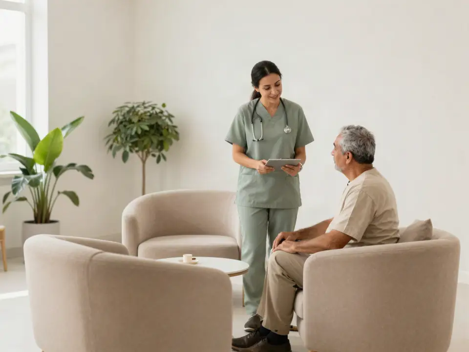 Infirmière qui accueille un patient en salle d’attente
